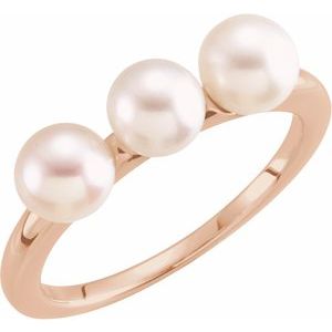 14K Rose Gold Cultured White Freshwater Pearl Three-Stone Ring