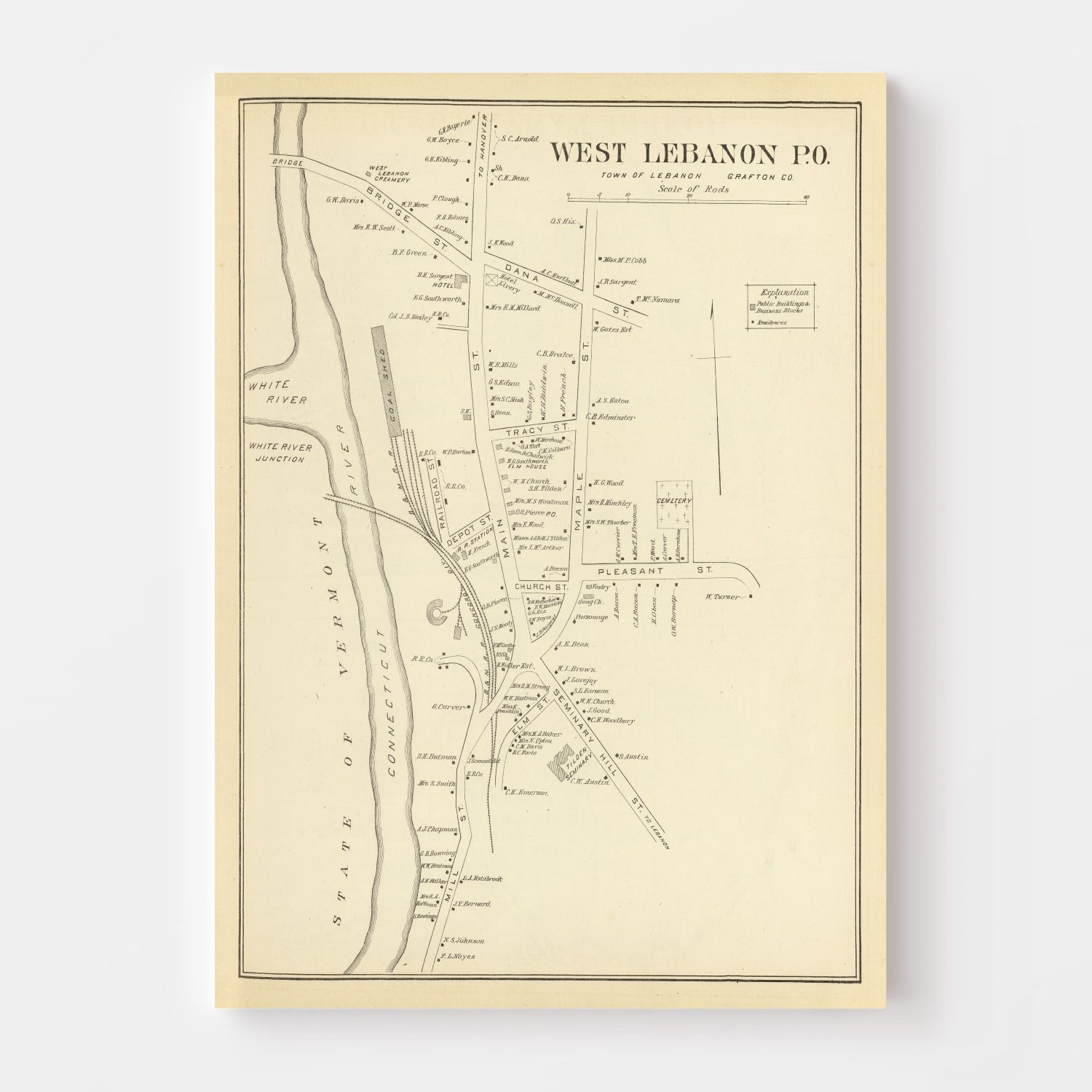 Vintage Map of West Lebanon, New Hampshire 1892