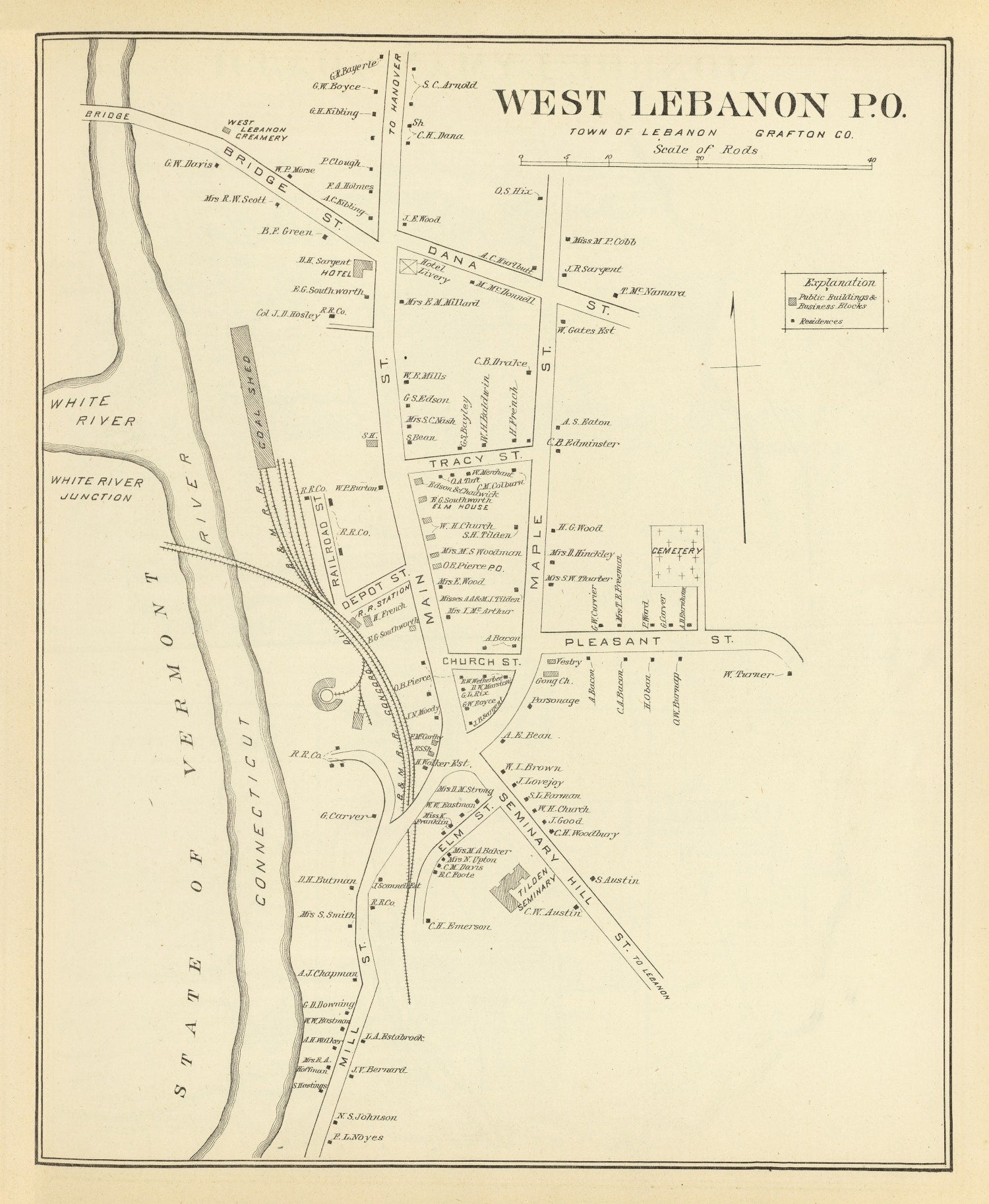 Vintage Map of West Lebanon, New Hampshire 1892