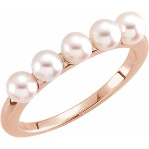 14K Rose Gold Cultured White Freshwater Pearl Ring