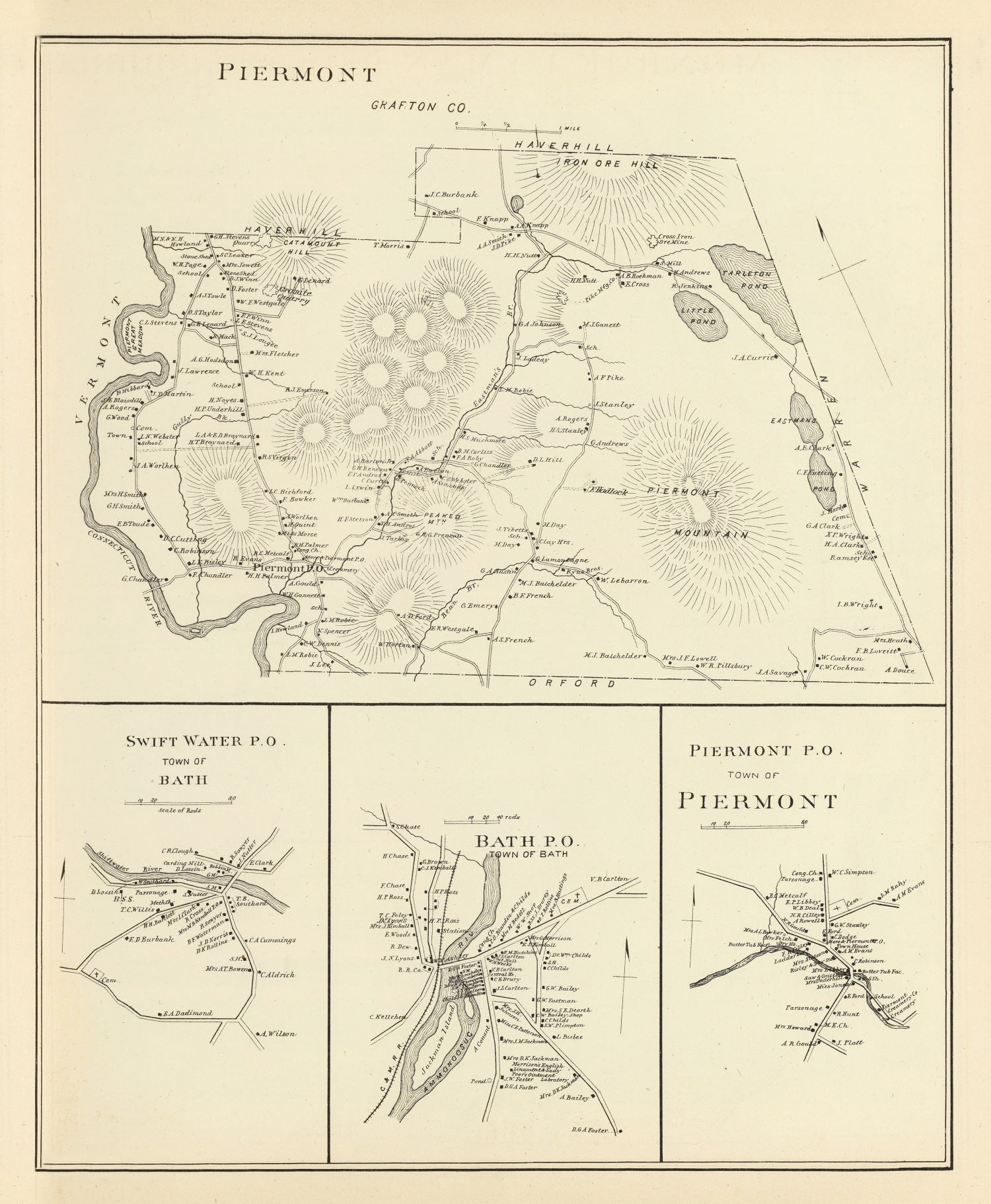 Vintage Map of Piermont, New Hampshire 1892