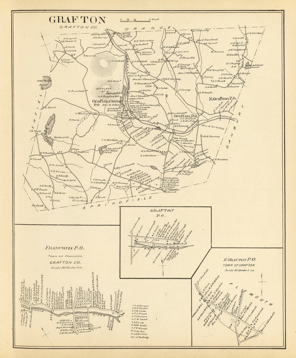 Vintage Map of Franconia, New Hampshire 1892