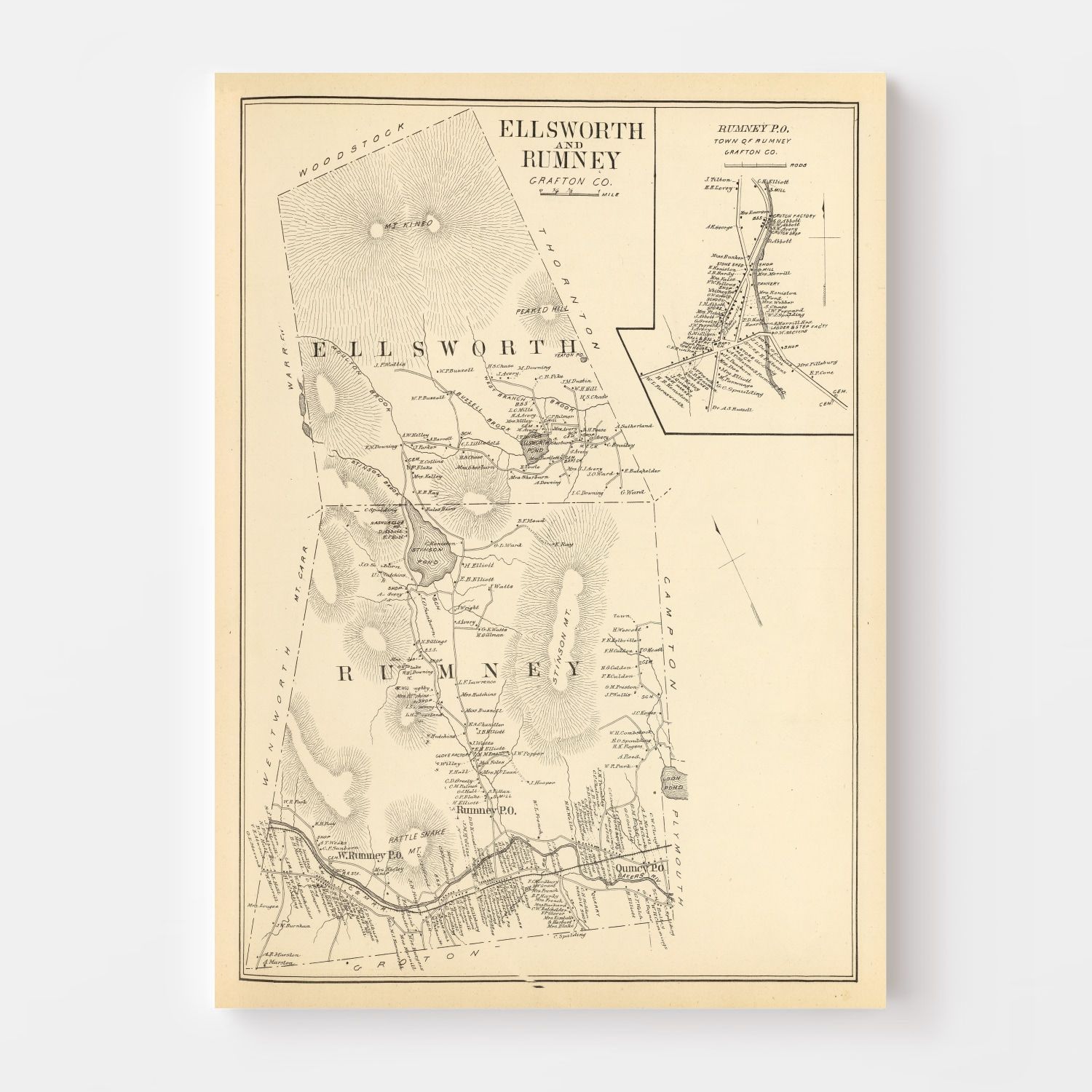 Vintage Map of Ellsworth, New Hampshire 1892