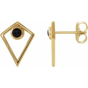 14K Yellow Gold Natural Black Onyx Cabochon Pyramid Earrings