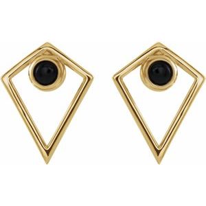 14K Yellow Gold Natural Black Onyx Cabochon Pyramid Earrings – image 2