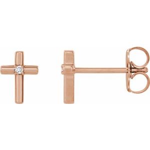 14K Rose Gold .01 CTW Natural Diamond Cross Earrings