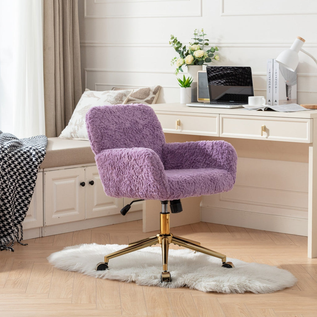 A&A Furniture Home Office Chair Violet Velvet with Golden Metal Base Adjustable Swivel