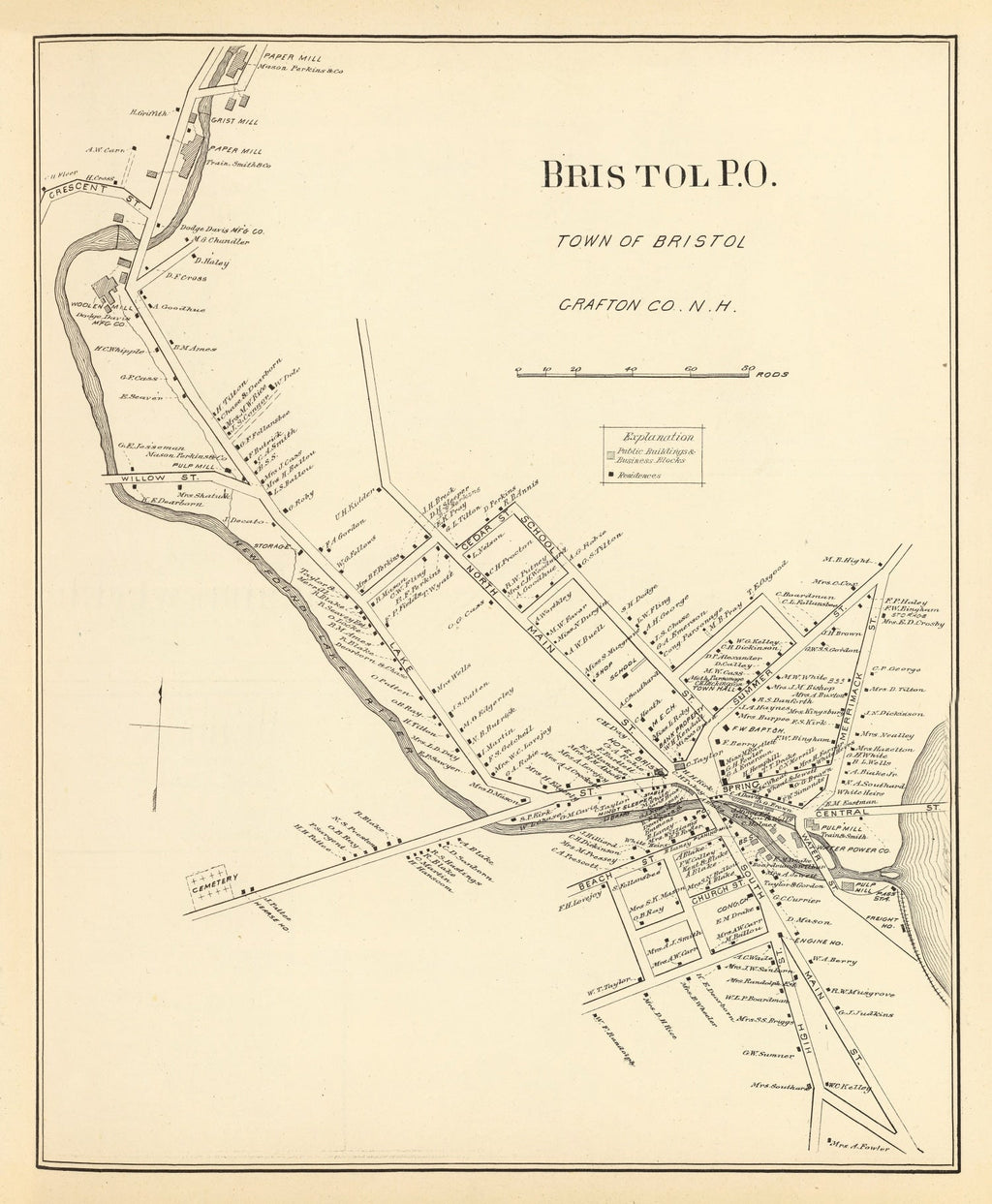 Vintage Map of Bristol, New Hampshire 1892