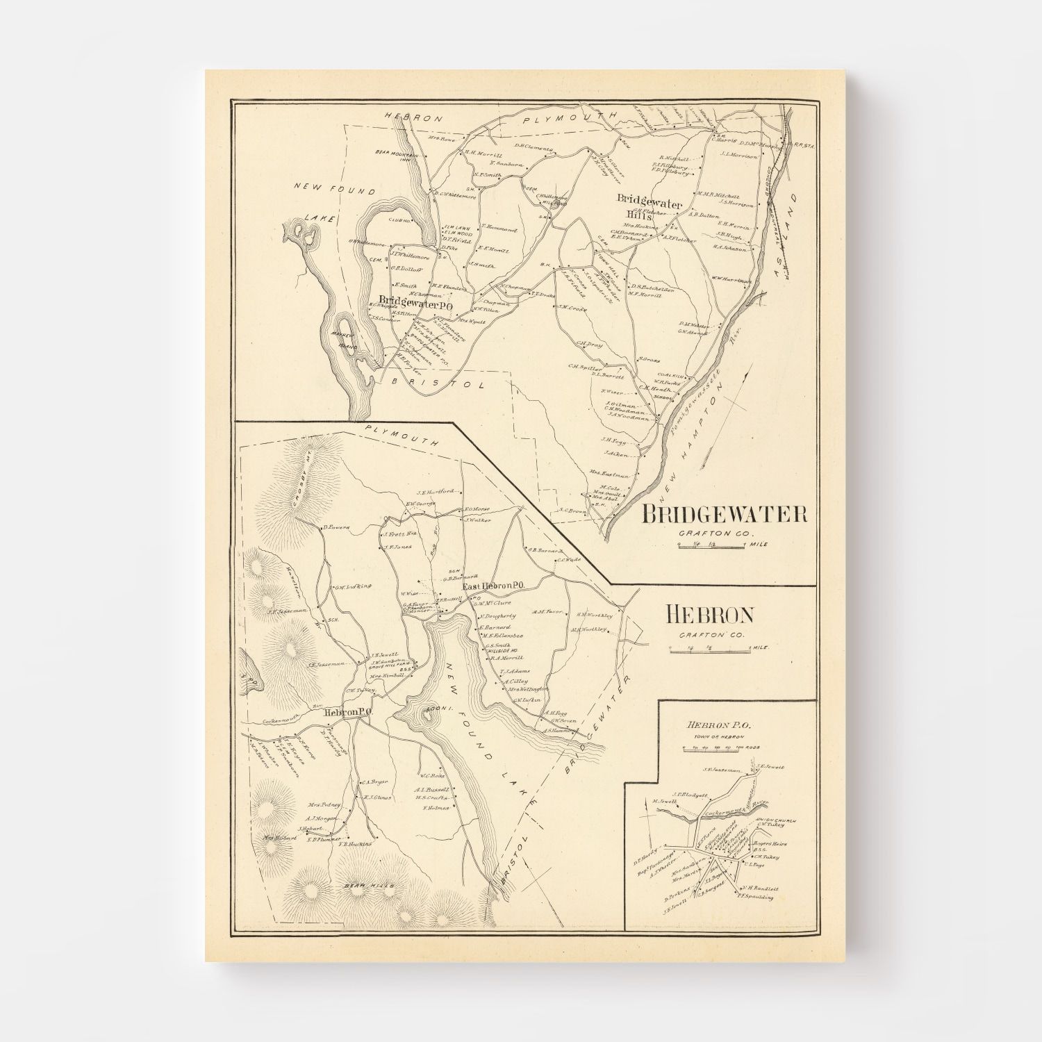 Vintage Map of Bridgewater, New Hampshire 1892