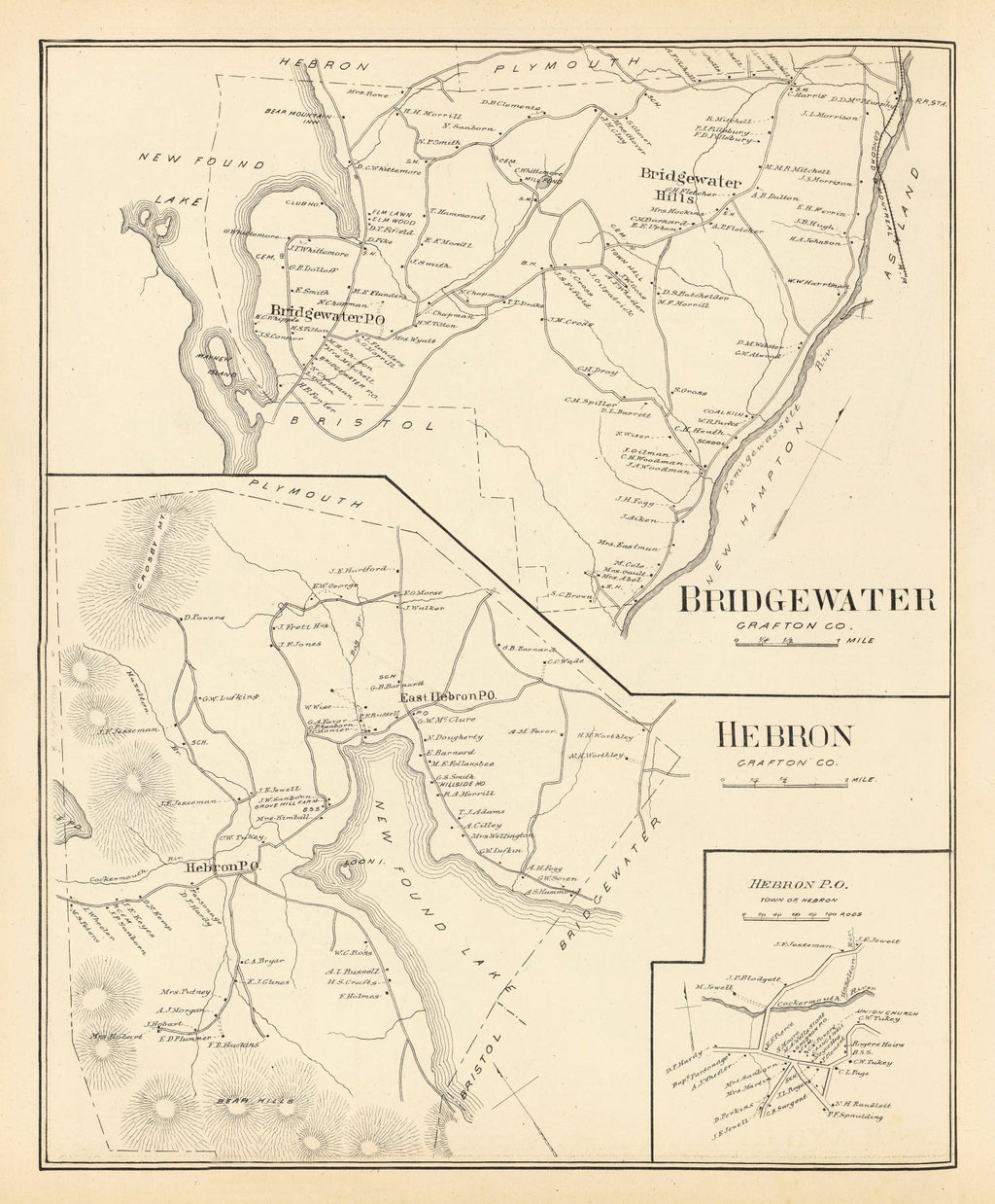 Vintage Map of Bridgewater, New Hampshire 1892
