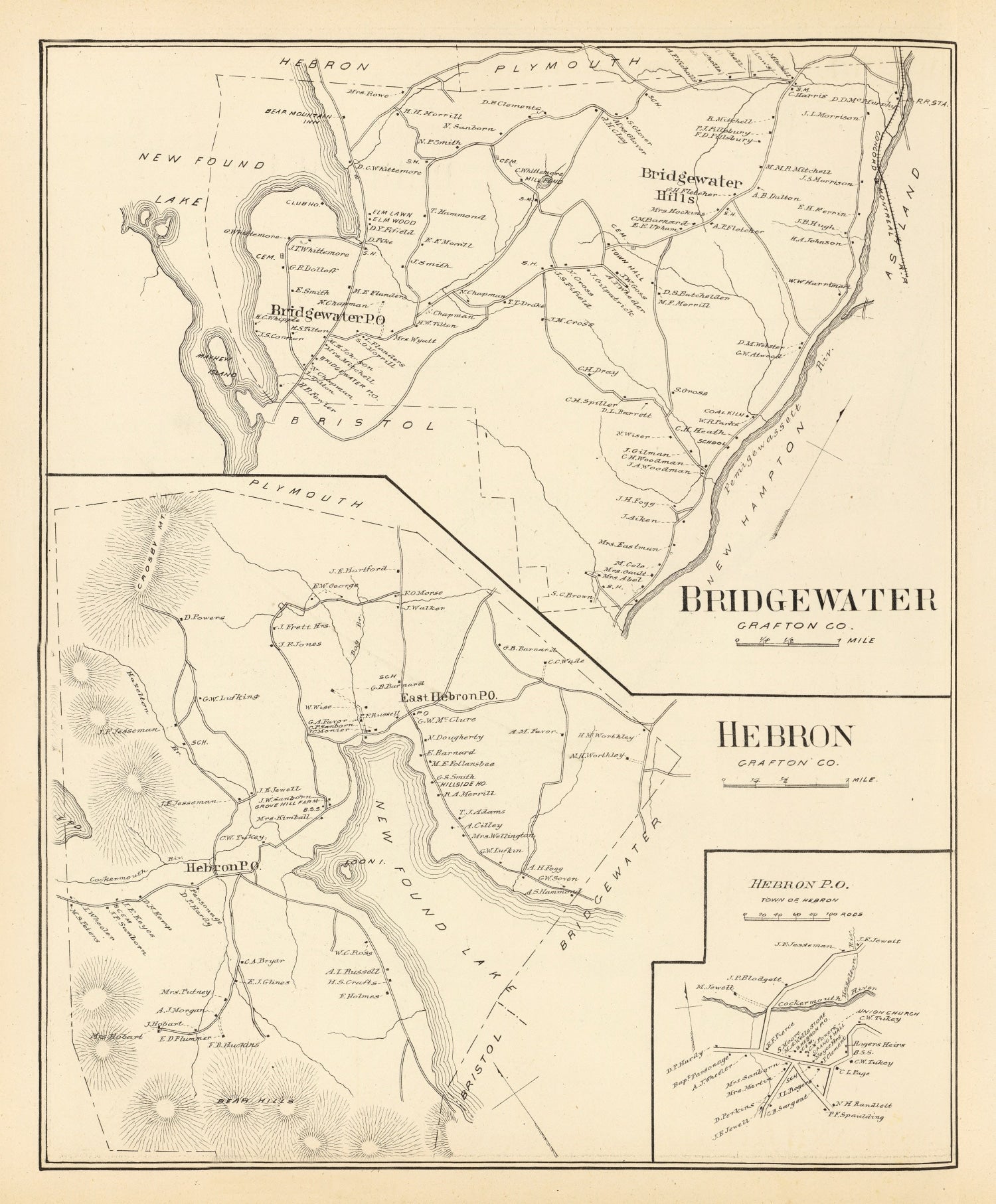 Vintage Map of Bridgewater, New Hampshire 1892