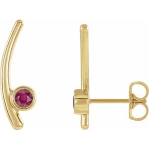 14K Yellow Gold Lab-Grown Ruby Ear Climbers