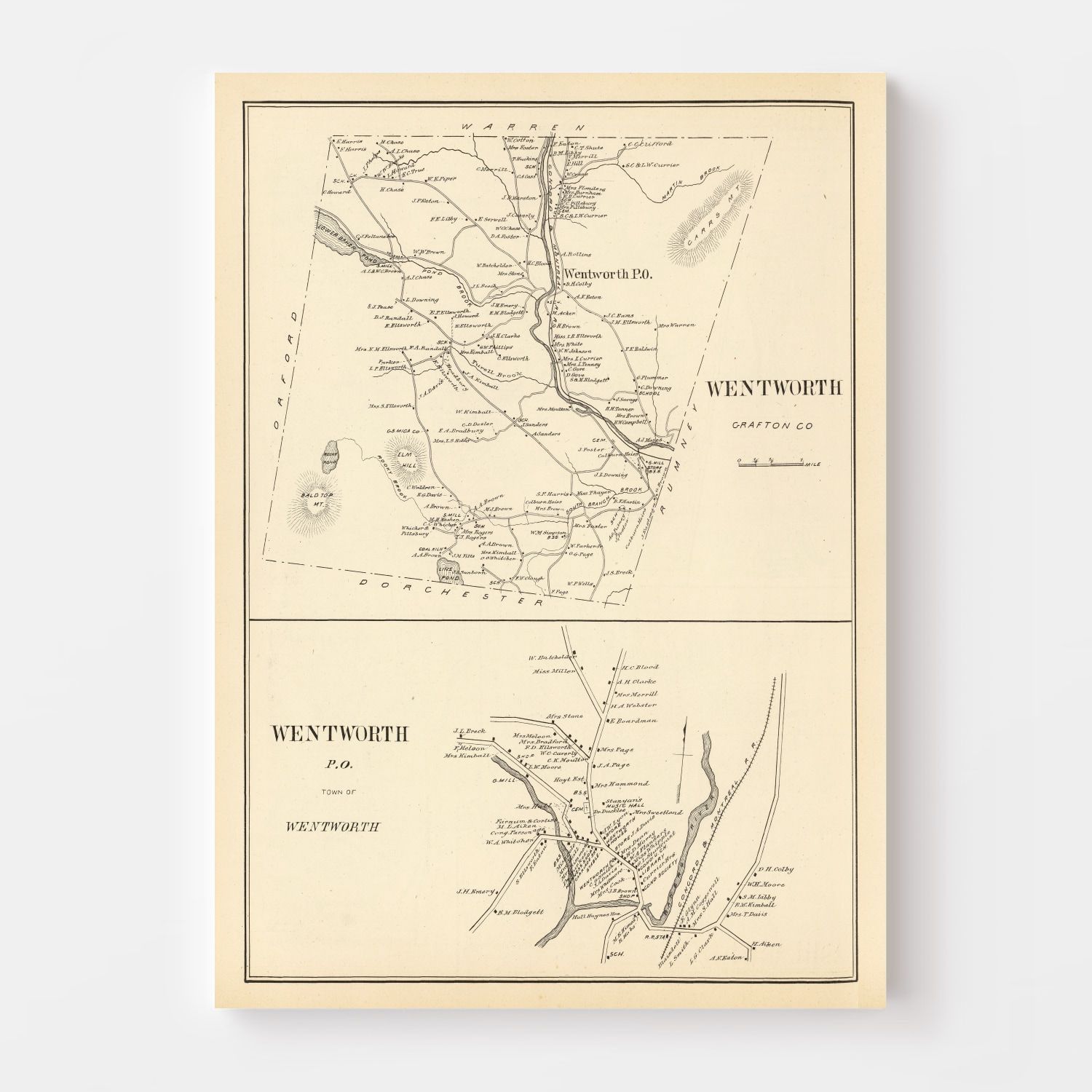 Vintage Map of Wentworth, New Hampshire 1892