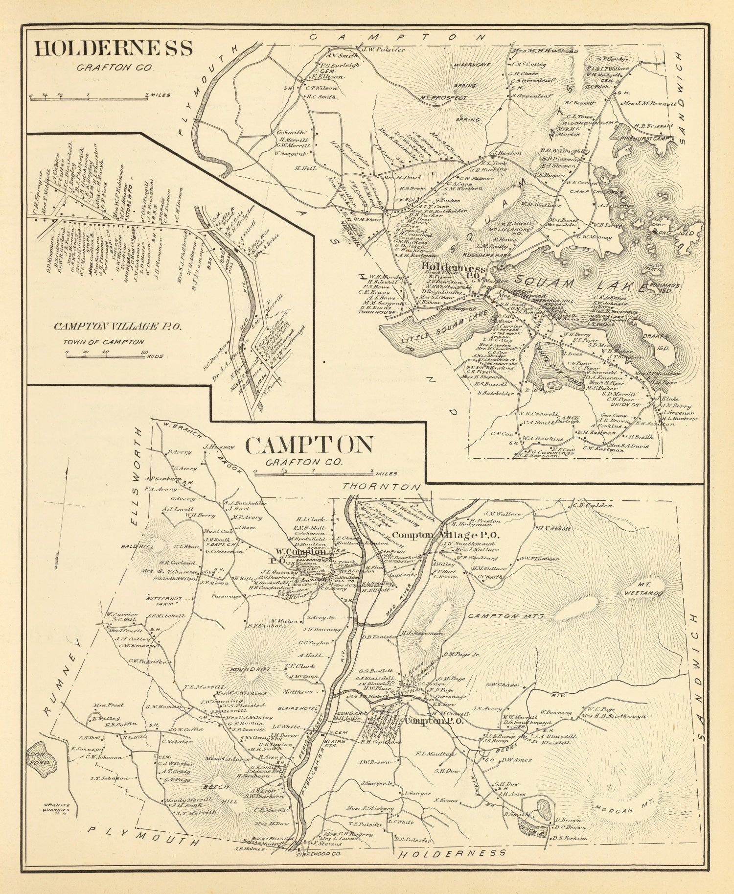 Vintage Map of Campton, New Hampshire 1892