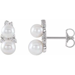 Platinum Cultured White Freshwater Pearl & 1/10 CTW Natural Diamond Ear Climbers