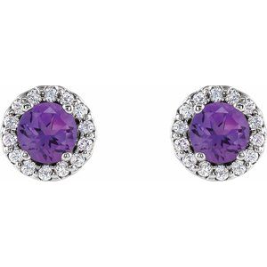 Platinum 4 mm Natural Amethyst & 1/10 CTW Natural Diamond Earrings – image 2