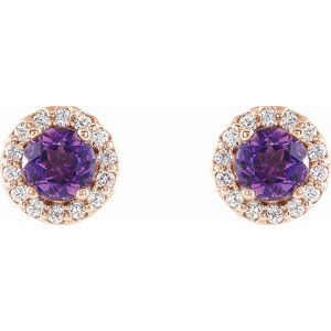 14K Rose Gold 6 mm Natural Amethyst & 1/8 CTW Natural Diamond Earrings – image 2