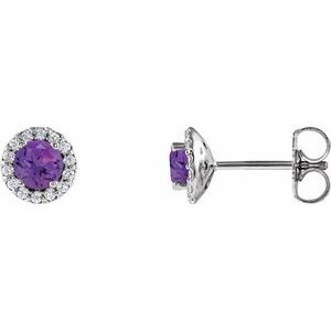 Platinum 4 mm Natural Amethyst & 1/10 CTW Natural Diamond Earrings