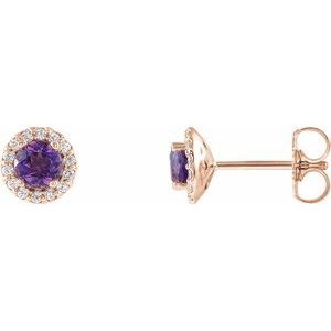 14K Rose Gold 3 mm Natural Amethyst & 1/10 CTW Natural Diamond Earrings