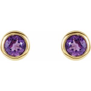 14K Yellow Gold Natural Amethyst Bezel-Set Earrings – image 2