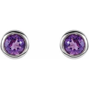 Platinum Natural Amethyst Bezel-Set Earrings – image 2