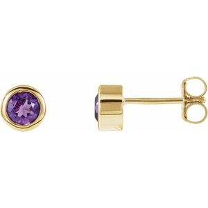 14K Yellow Gold Natural Amethyst Bezel-Set Earrings