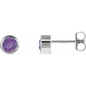 Platinum Natural Amethyst Bezel-Set Earrings