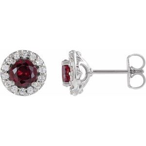 Sterling Silver Lab-Grown Ruby & 1/3 CTW Natural Diamond Earrings