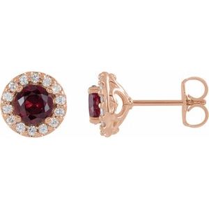 14K Rose Gold 4 mm Natural Ruby & 1/8 CTW Natural Diamond Earrings