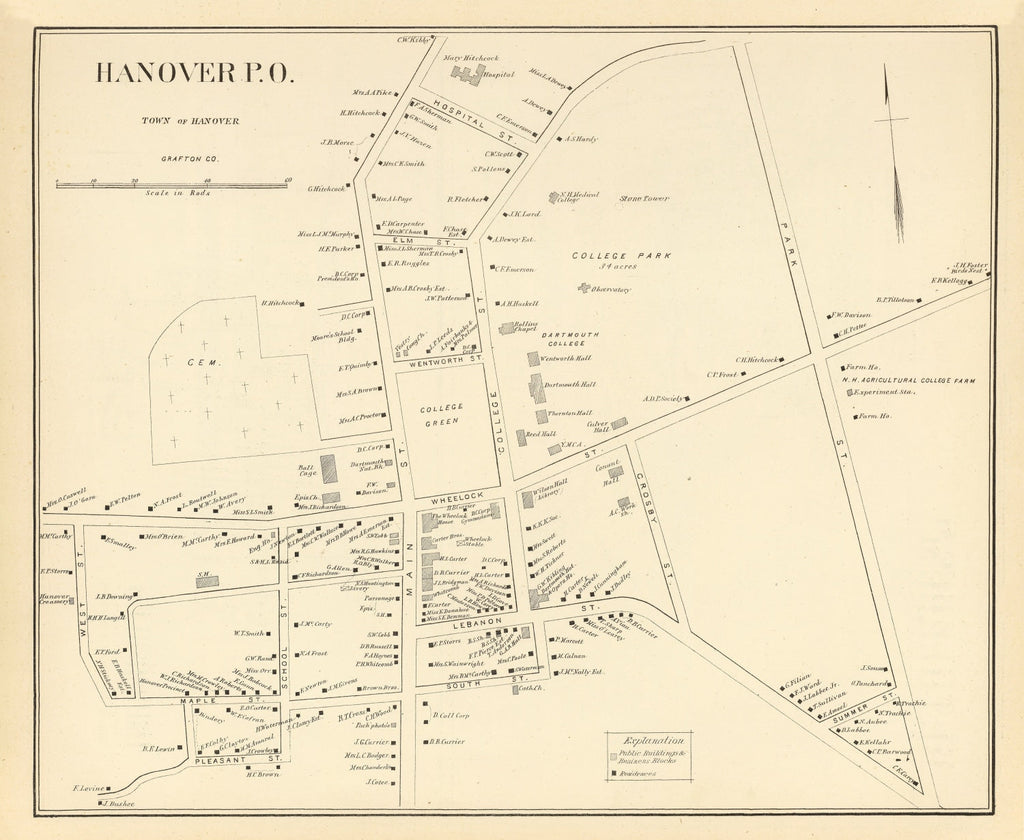 Vintage Map of Hanover, New Hampshire 1892