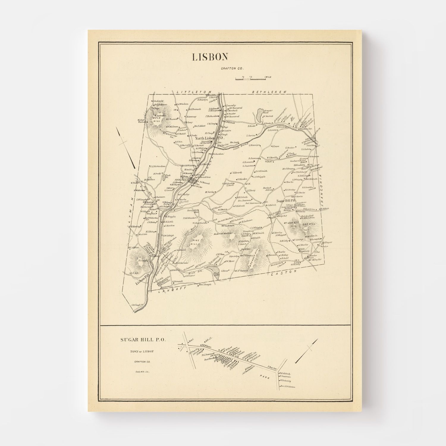 Vintage Map of Lisbon, New Hampshire 1892