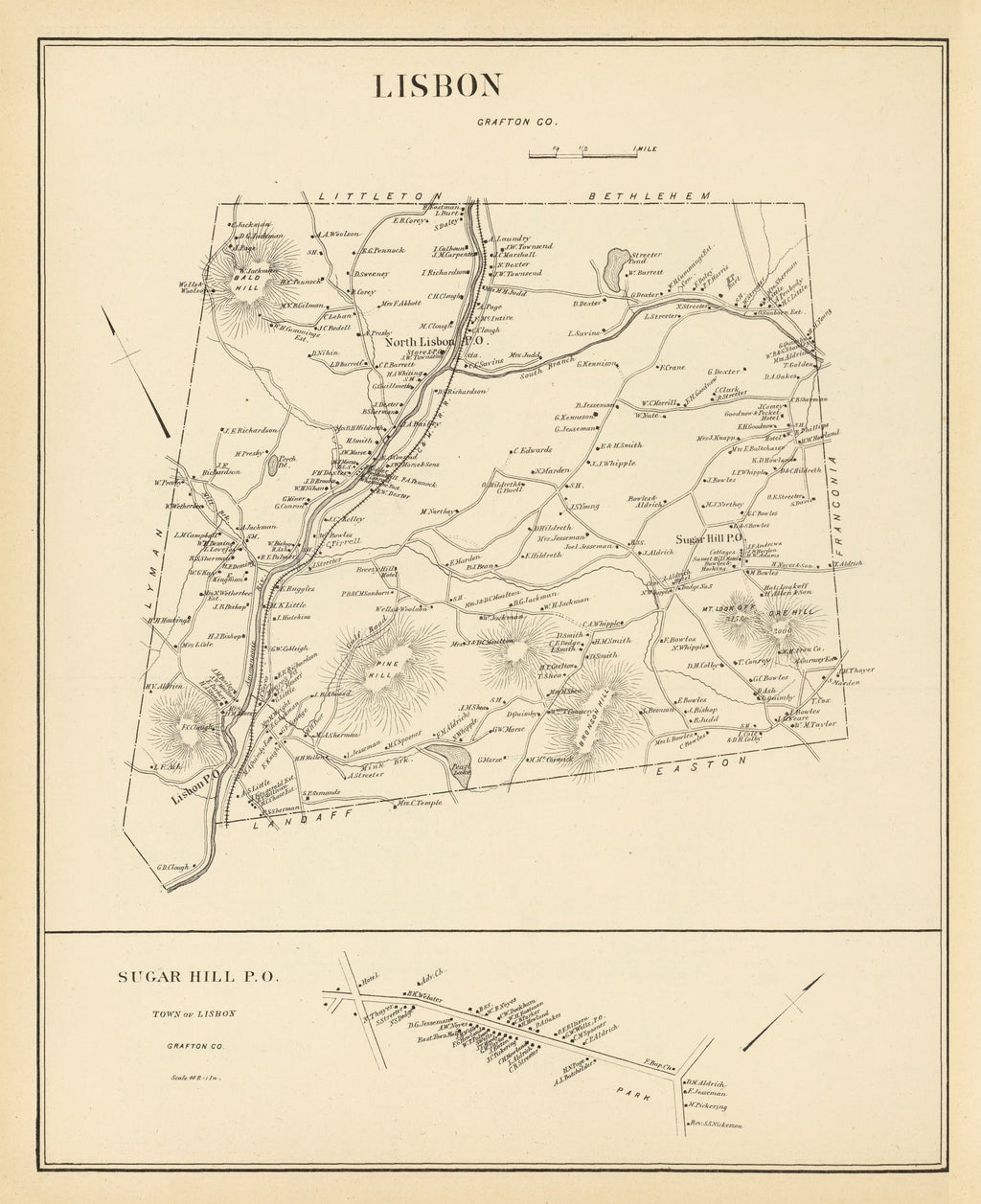 Vintage Map of Lisbon, New Hampshire 1892