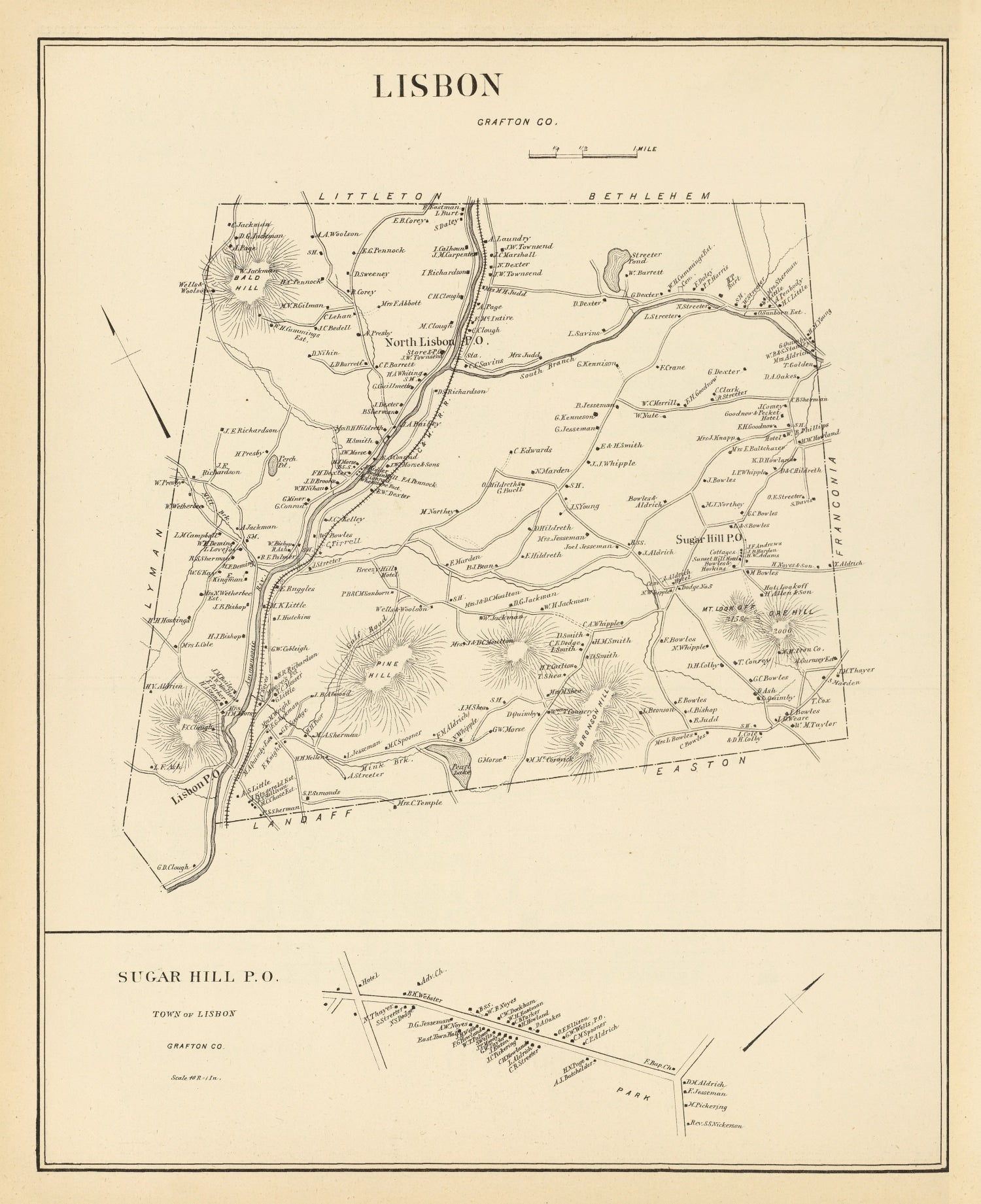 Vintage Map of Lisbon, New Hampshire 1892