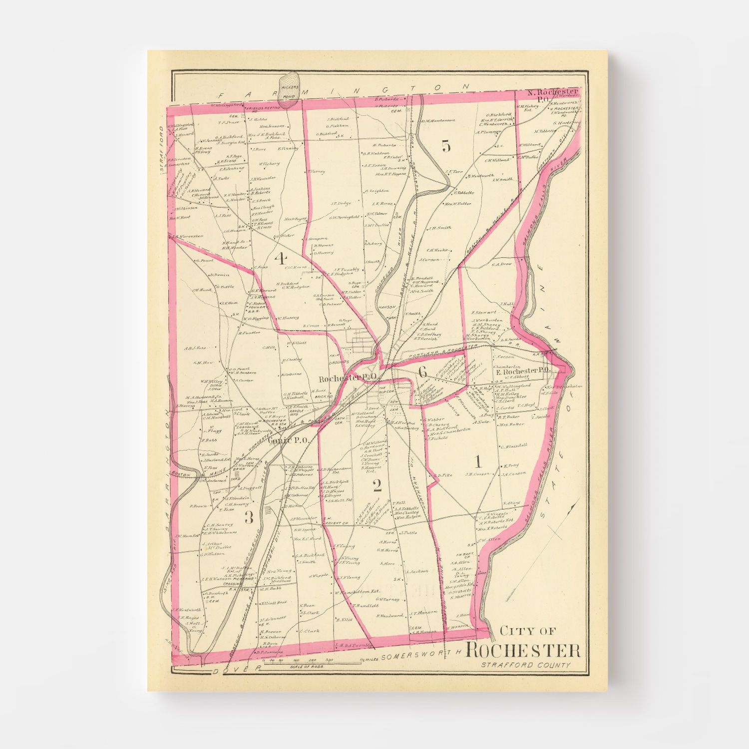 Vintage Map of Rochester, New Hampshire 1892