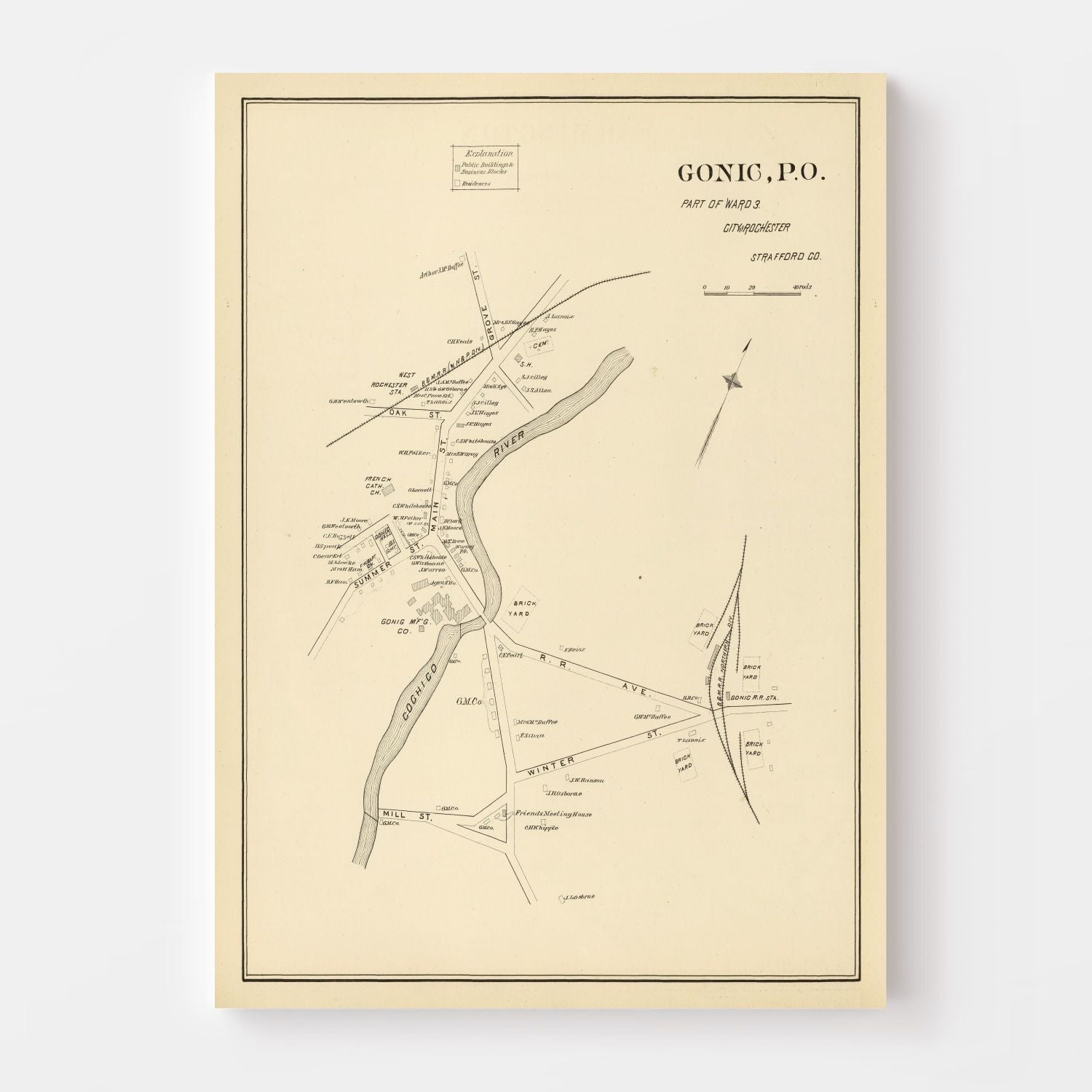 Vintage Map of Gonic, New Hampshire 1892
