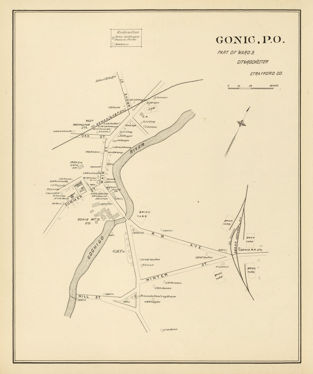 Vintage Map of Gonic, New Hampshire 1892