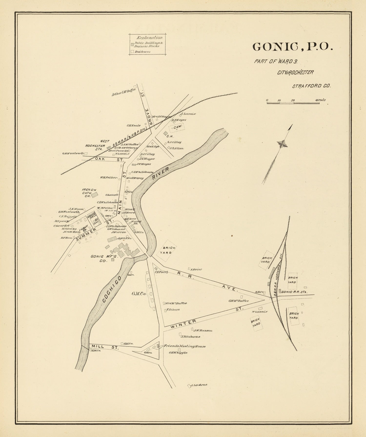 Vintage Map of Gonic, New Hampshire 1892