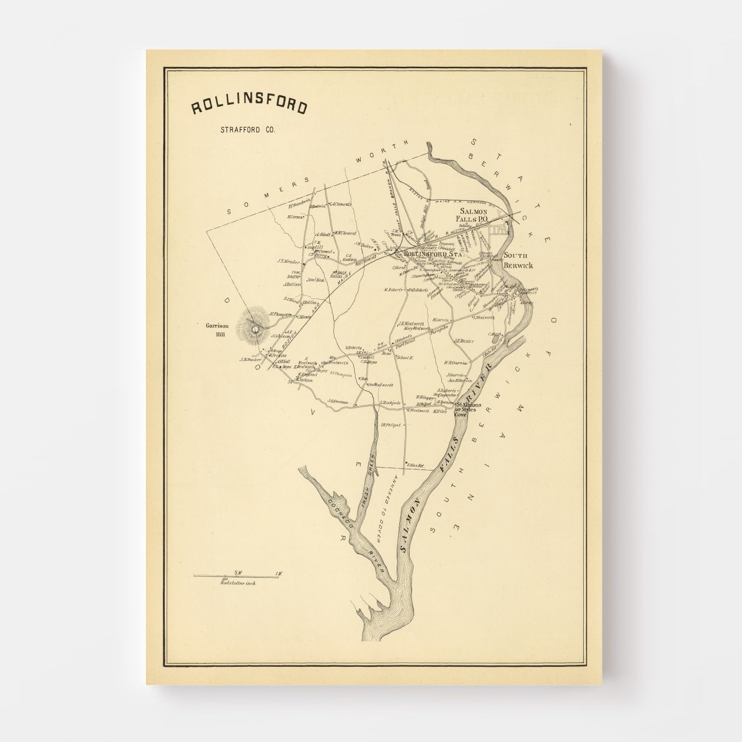 Vintage Map of Rollinsford, New Hampshire 1892
