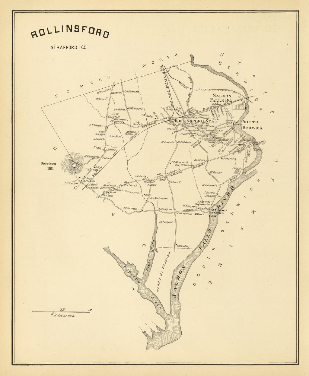Vintage Map of Rollinsford, New Hampshire 1892