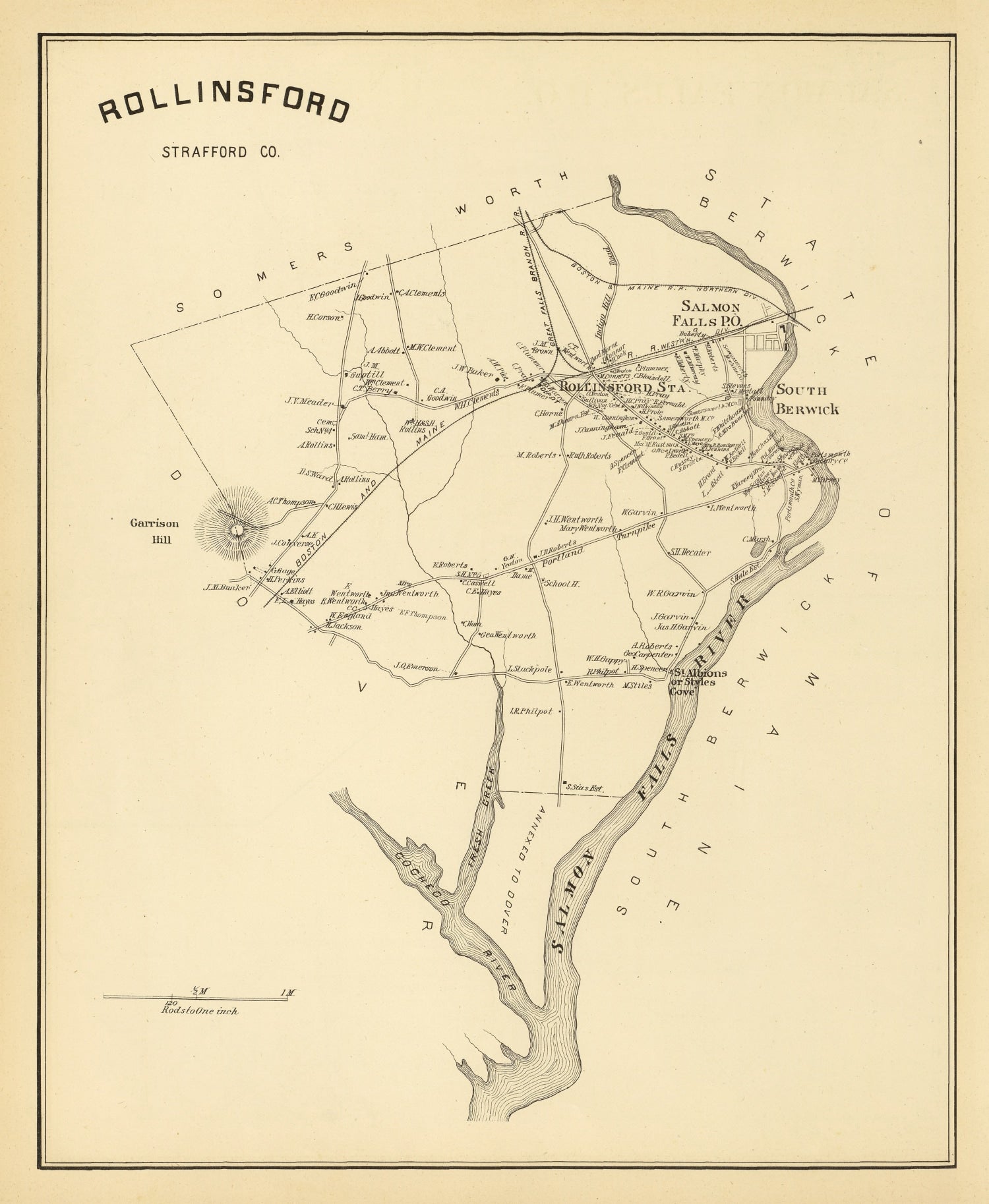 Vintage Map of Rollinsford, New Hampshire 1892