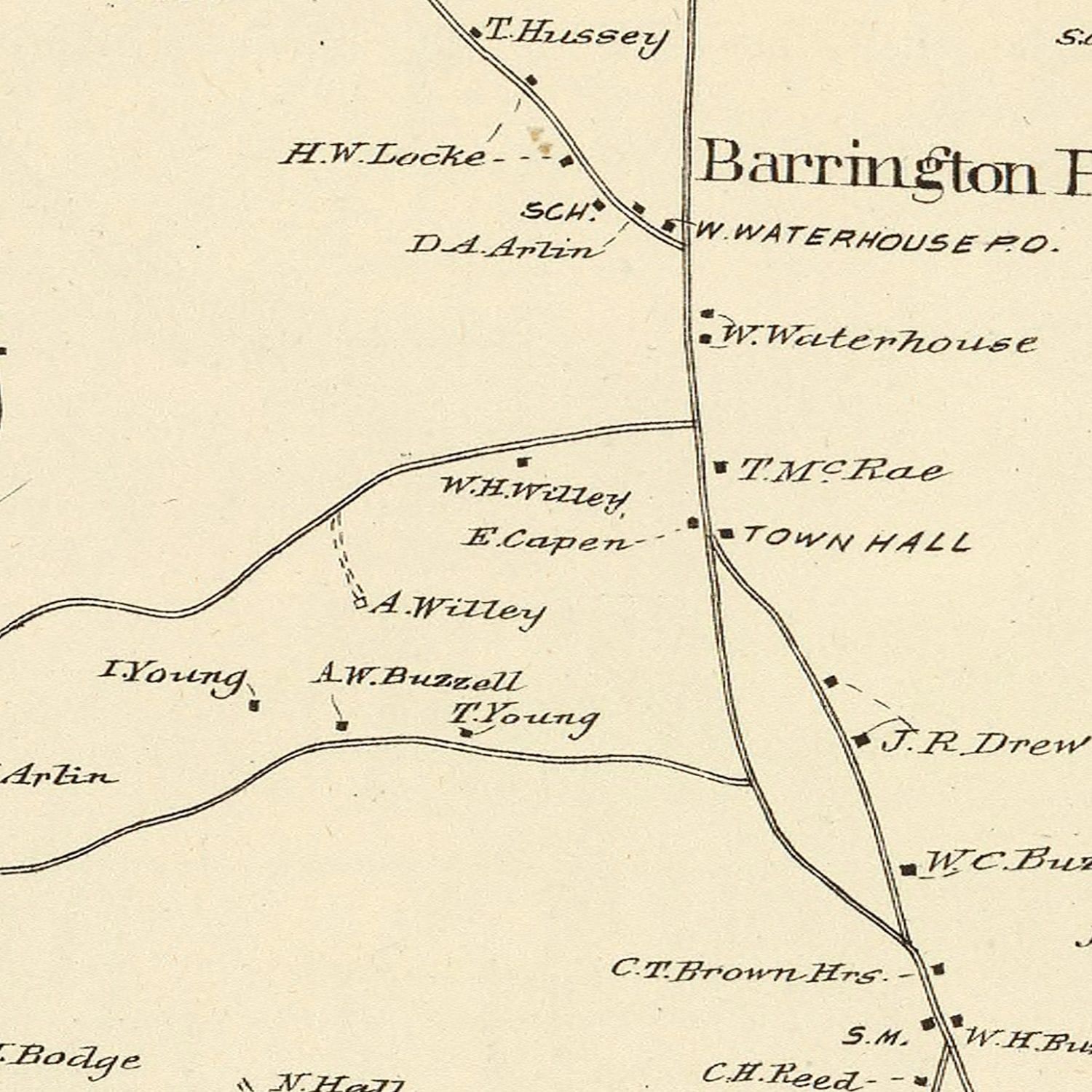 Vintage Map of Barrington, New Hampshire 1892
