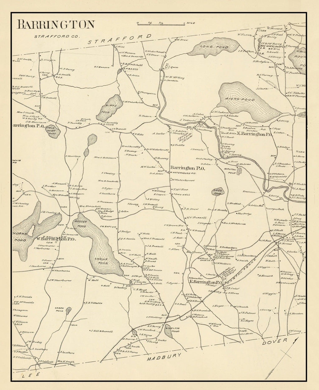 Vintage Map of Barrington, New Hampshire 1892