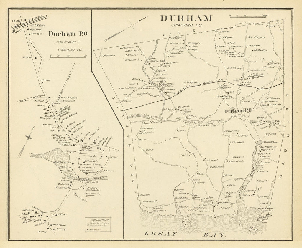 Vintage Map of Durham, New Hampshire 1892