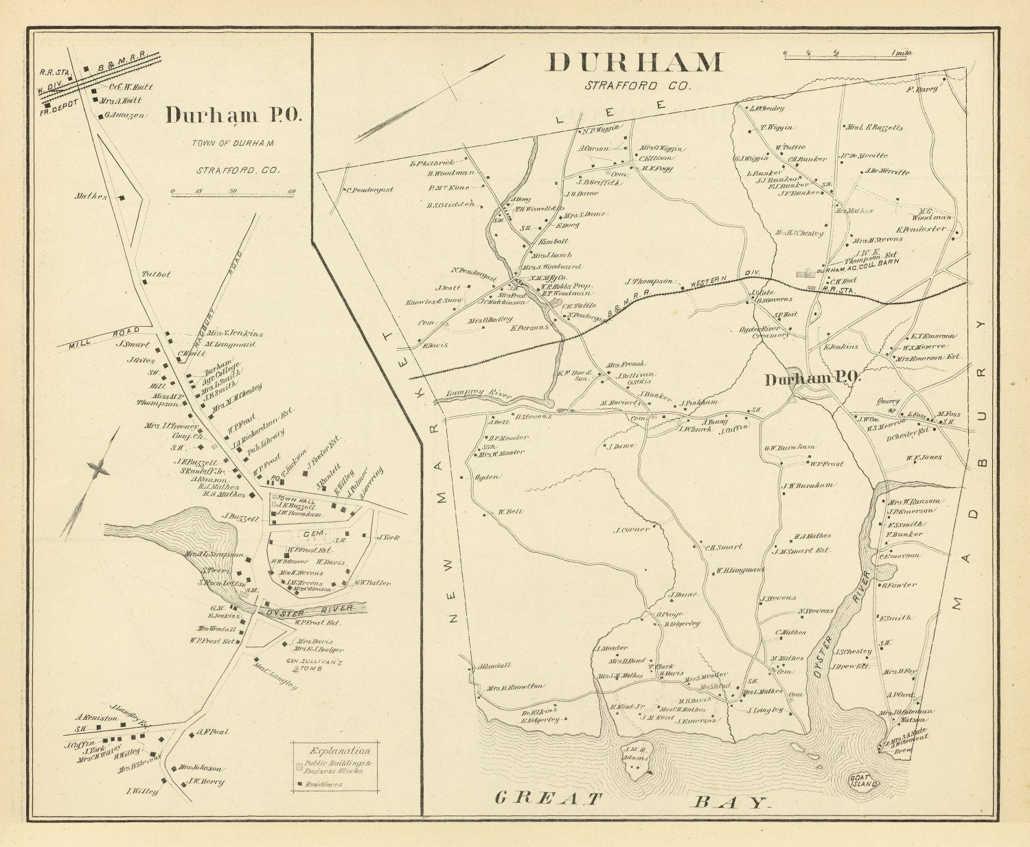 Vintage Map of Durham, New Hampshire 1892