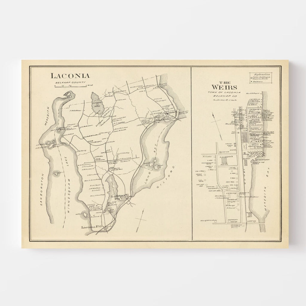 Vintage Map of Laconia, New Hampshire 1892