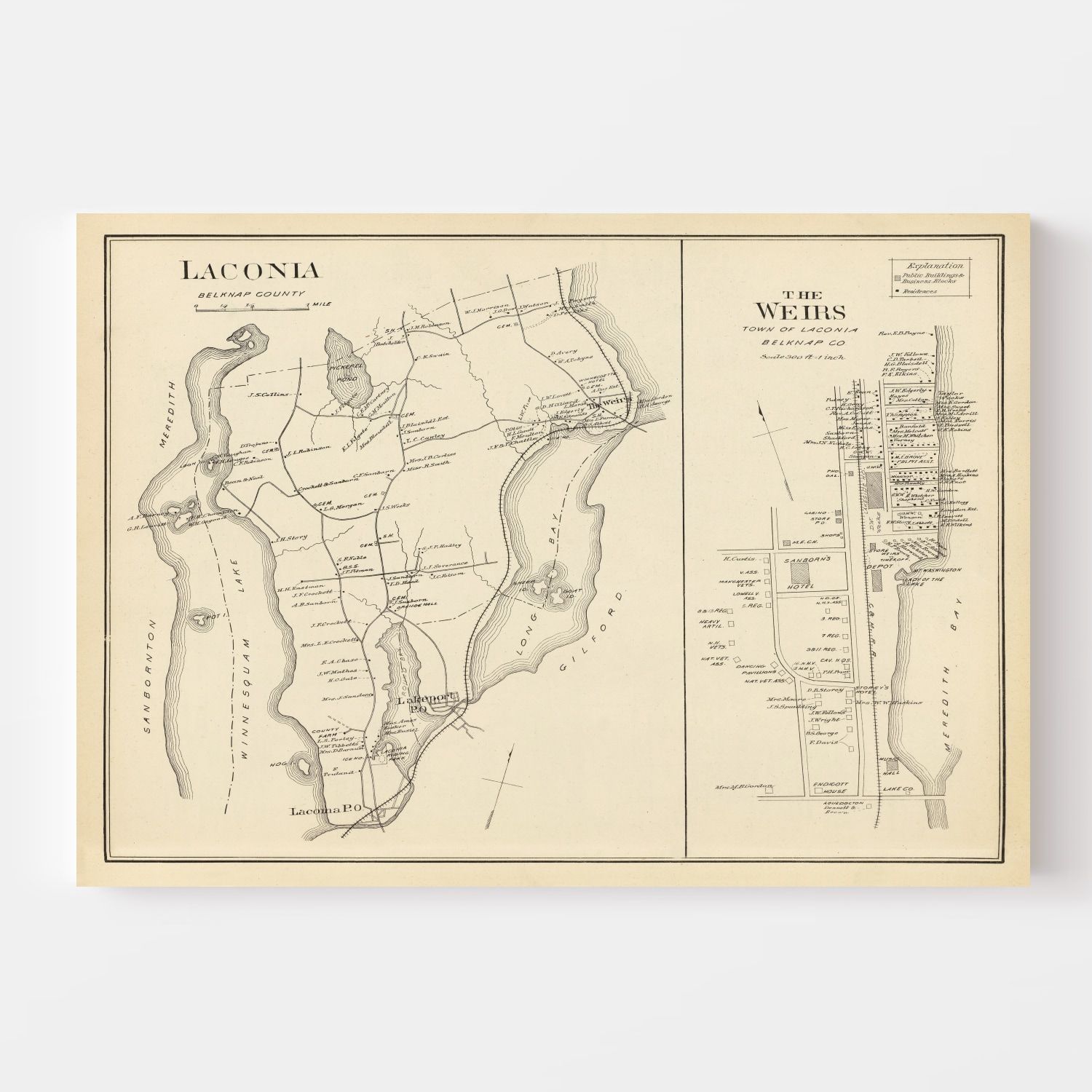 Vintage Map of Laconia, New Hampshire 1892
