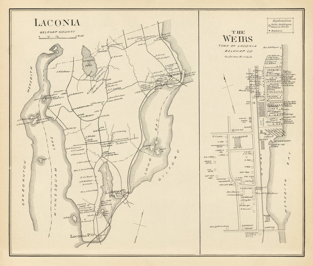 Vintage Map of Laconia, New Hampshire 1892