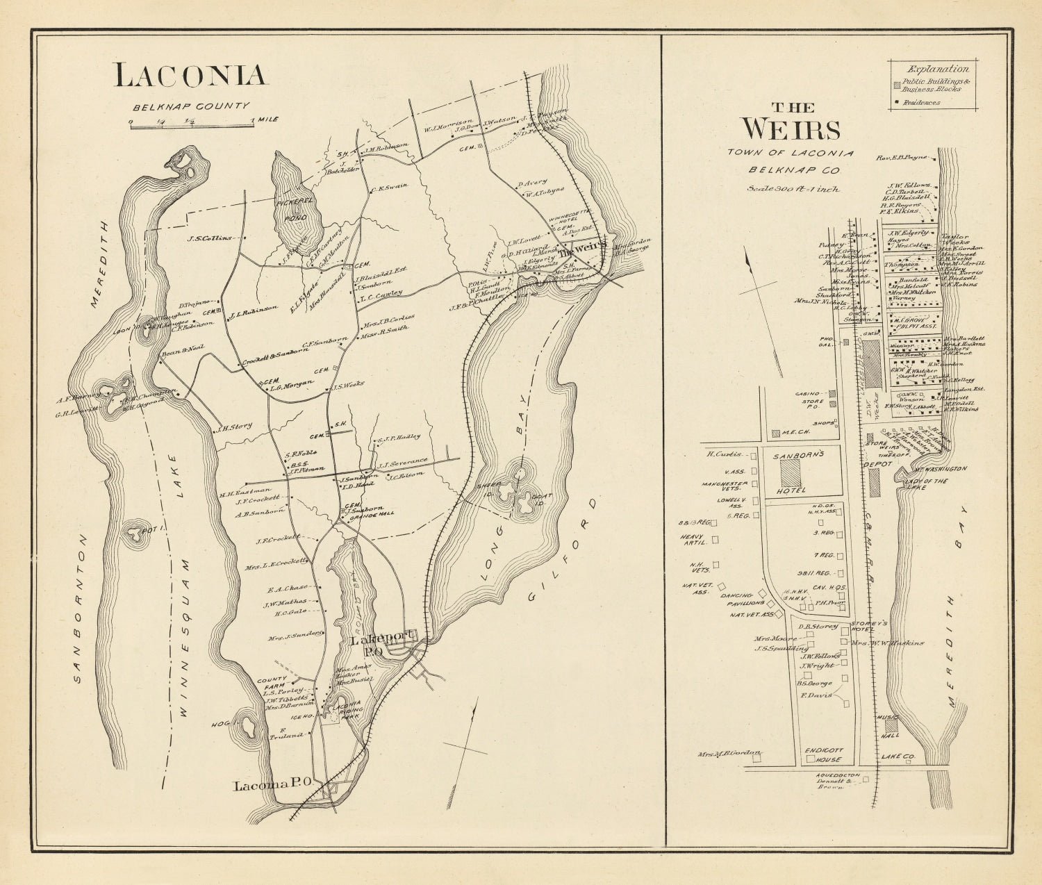 Vintage Map of Laconia, New Hampshire 1892