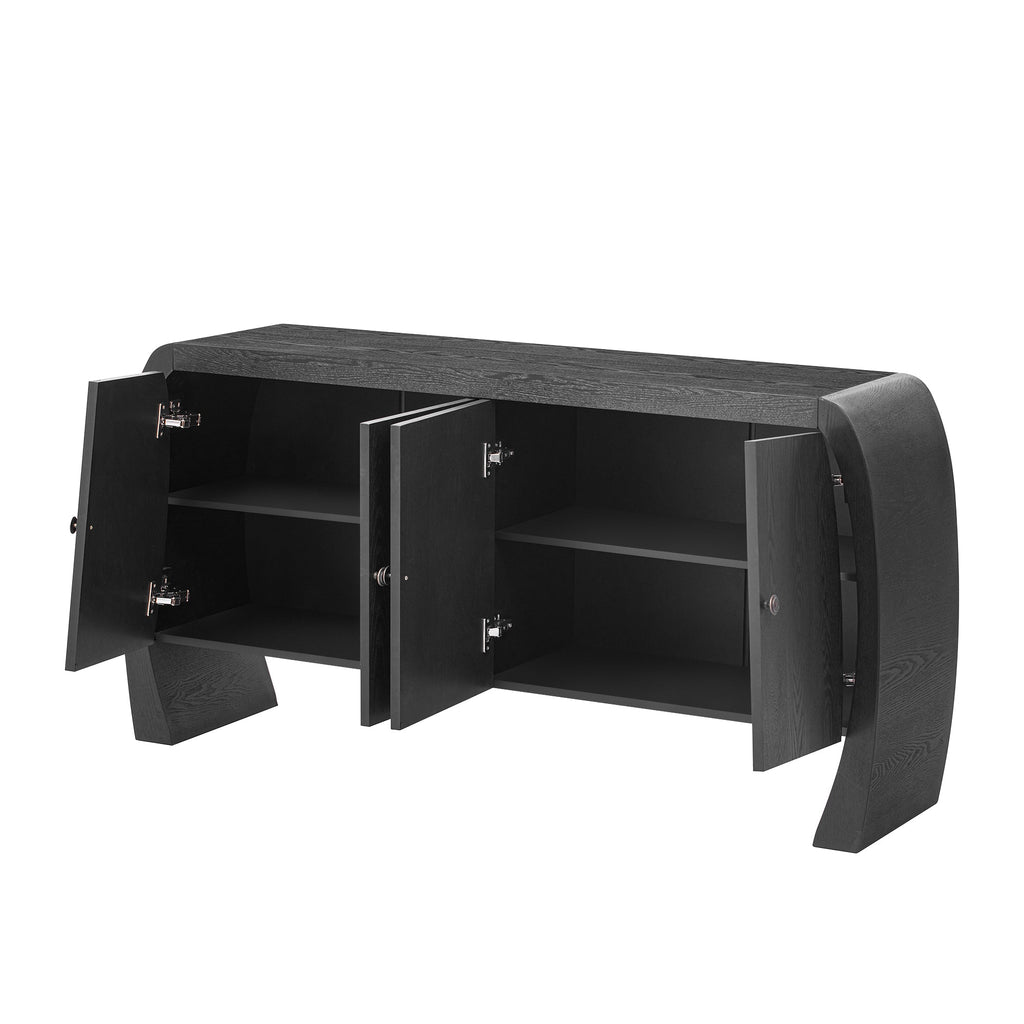 U-Style Four-Door Ash Veneer Storage Cabinet with Curved Legs, Perfectly Suited for Hallways, Entrances, and Living Rooms