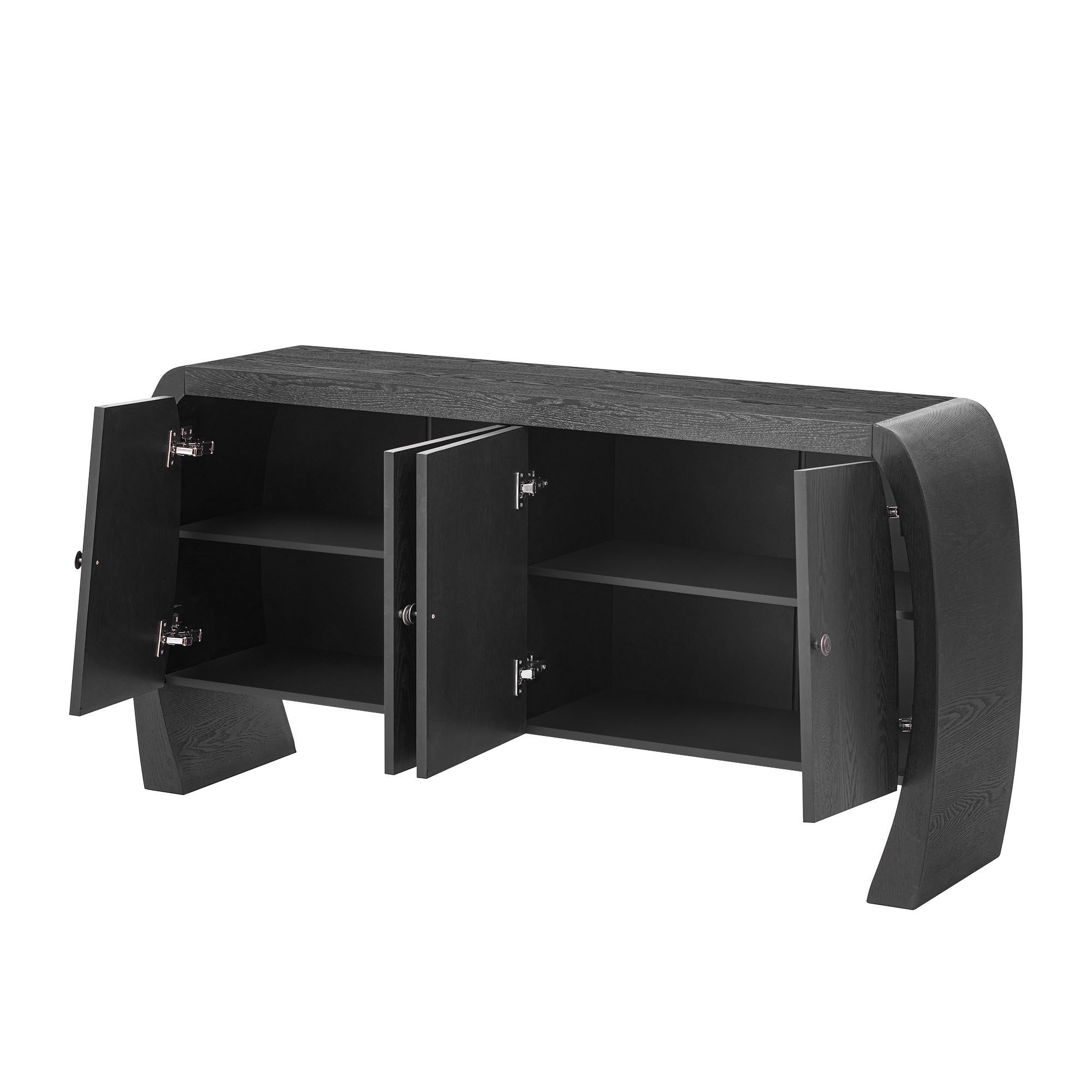 U-Style Four-Door Ash Veneer Storage Cabinet with Curved Legs, Perfectly Suited for Hallways, Entrances, and Living Rooms